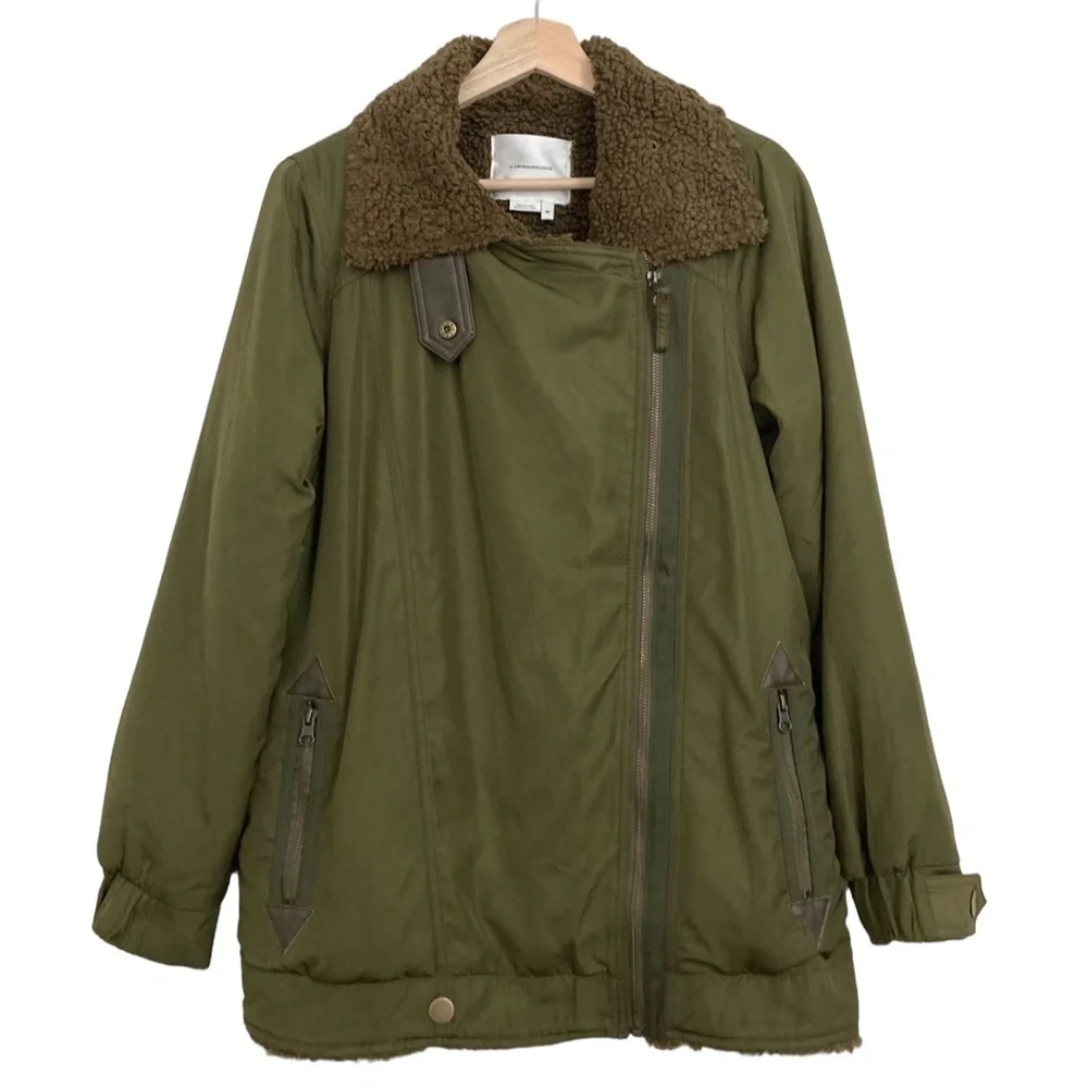 ANTHROPOLOGIE Joni Oversized Sherpa Lined Longline Moto Aviator Jacket LIKE NEW